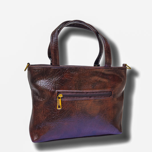 Glossy Dark Brown Synthetic Handbag for Women | Elegant Shoulder & Sling Bag Combo for Office, College & Casual Use