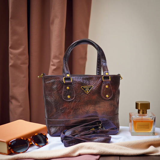 Glossy Dark Brown Synthetic Handbag for Women | Elegant Shoulder & Sling Bag Combo for Office, College & Casual Use